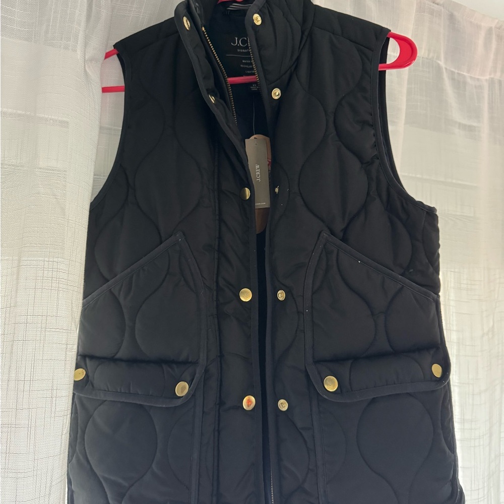 J. Crew Black Quilted Vest with Gold Details